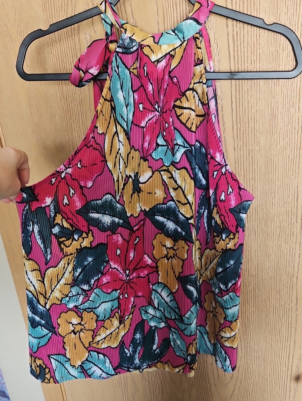 Anthropologie Pink Floral Halter Camisole with Pink Yellow & Teal Accents - Picture 5 of 9